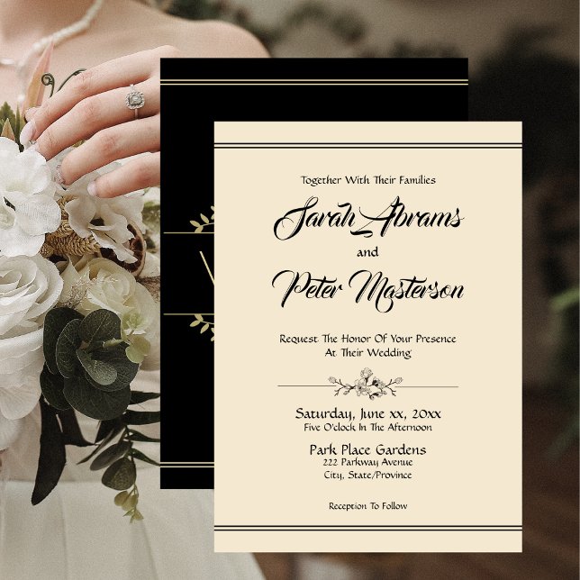 Invitation Élégant Mariage noir et or (Elegant Black and Gold Wedding Invitation)