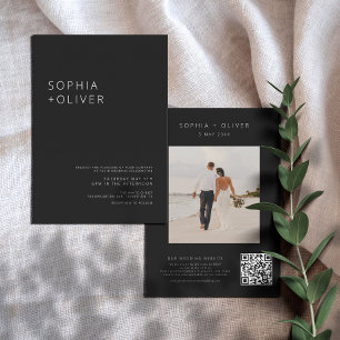 Invitation Élégant Mariage noir moderne tout-en-un