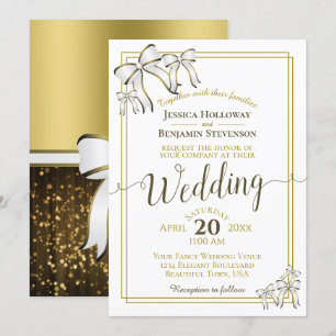 Invitation Élégant Mariage or de rubans blancs