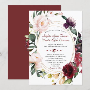 Invitation Élégant Mariage Or Plum Blush de Bourgogne