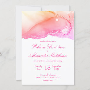 Invitation Élégant Mariage or rose Abstrait