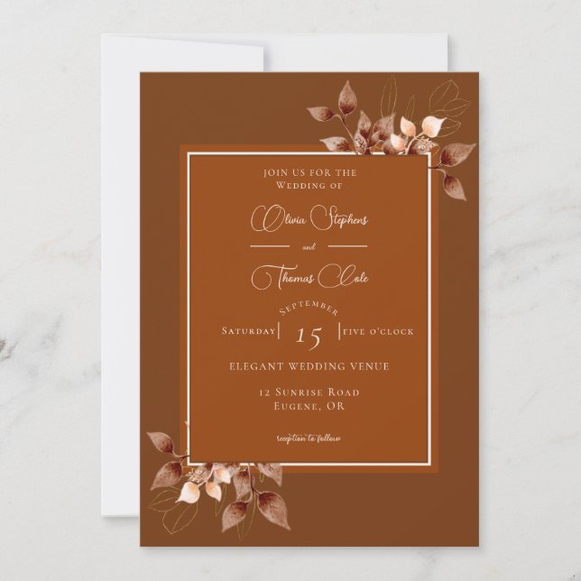 Invitation Élégant Mariage orange brûlé en terre cuite Eucaly (Devant)