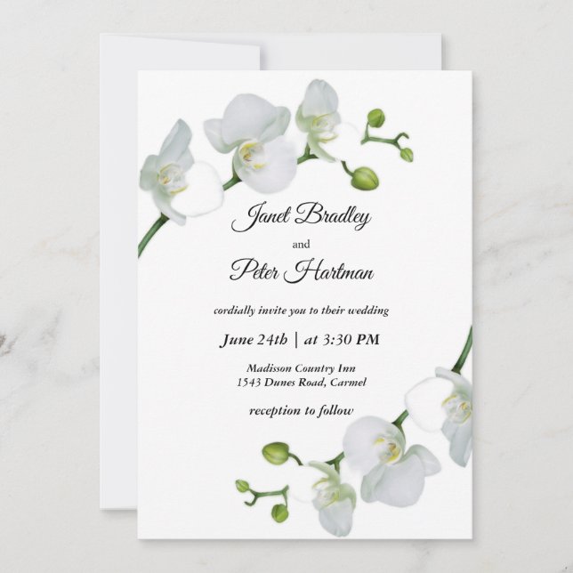 Invitation Elégant Mariage orchidées blanches (Devant)