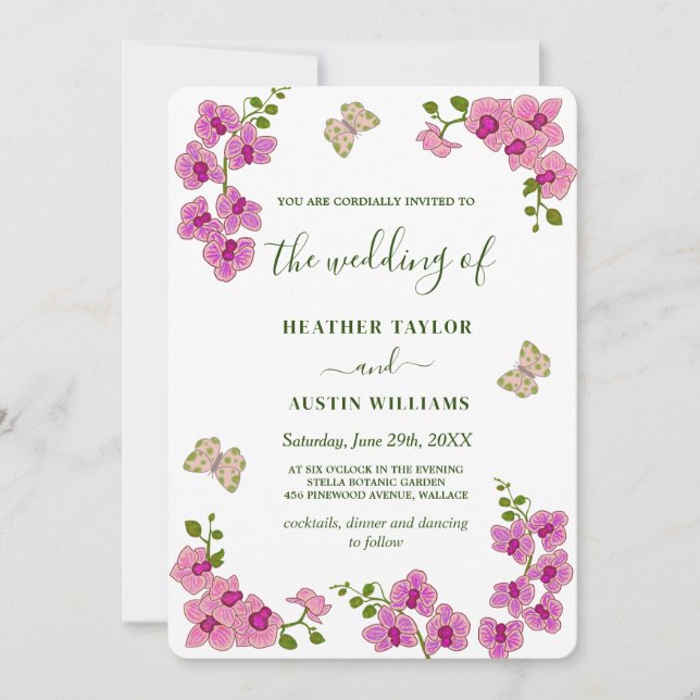 Invitation Elégant Mariage Orchidées violettes (Devant)