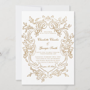 Invitation Elégant Mariage Ornate Or Baroque