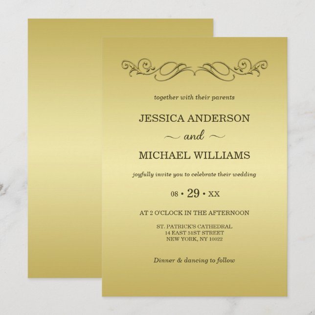 Invitation Elégant mariage Ornate Or Luxury (Devant / Derrière)