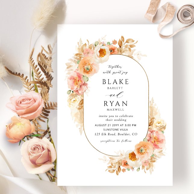 Invitation Élégant Mariage ovale à la chair et à la crème (Créateur téléchargé)