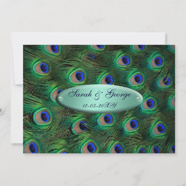 Invitation élégant mariage paon turquoise (Devant)