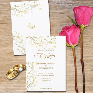 Invitation Élégant Mariage Papillons Vignes Or
