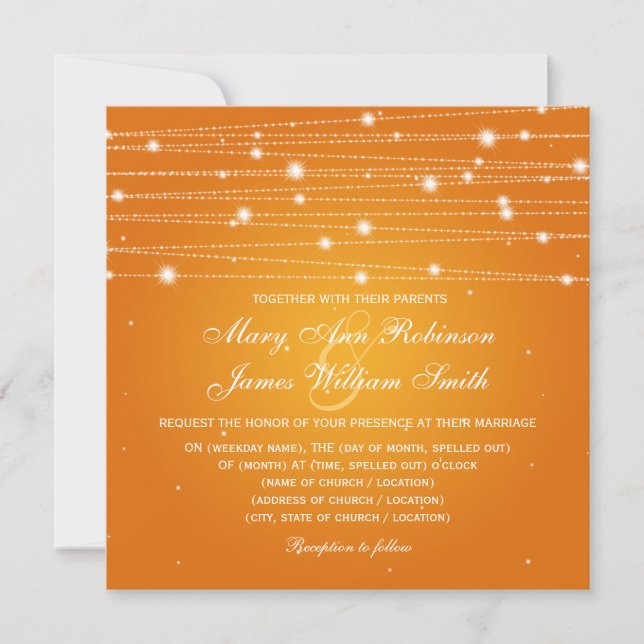 Invitation Élégant Mariage Parkling Lines Orange (Devant)