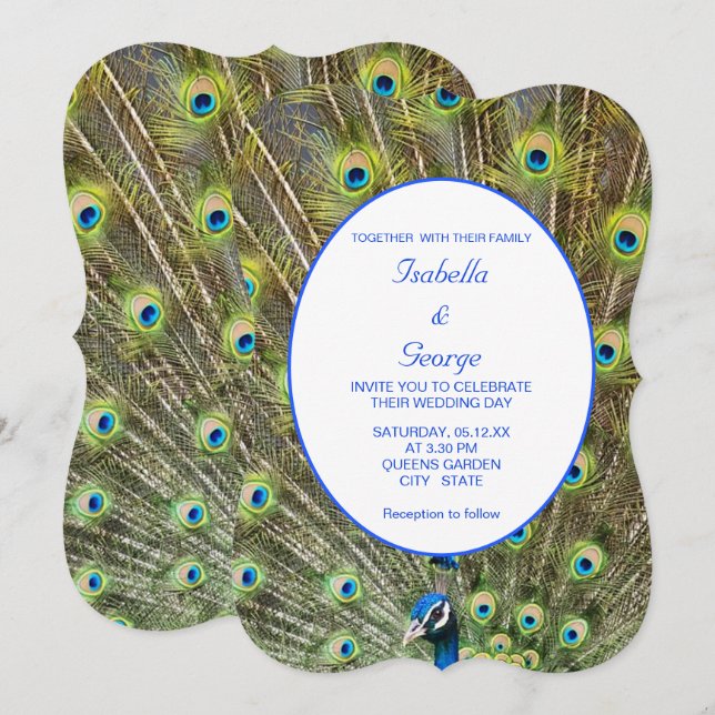 Invitation Élégant Mariage Peacock (Devant / Derrière)