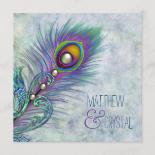 Invitation Elégant Mariage Peacock Aquarelle