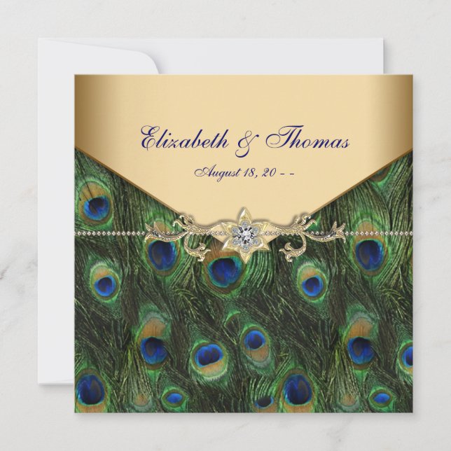 Invitation Élégant Mariage Peacock Or (Devant)