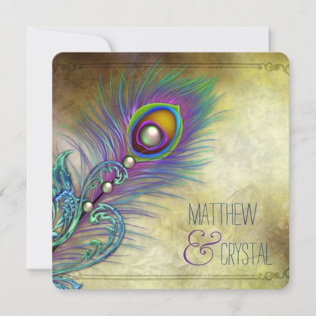 Invitation Élégant Mariage Peacock Vintage (Devant)