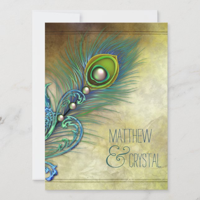 Invitation Élégant Mariage Peacock Vintage (Devant)