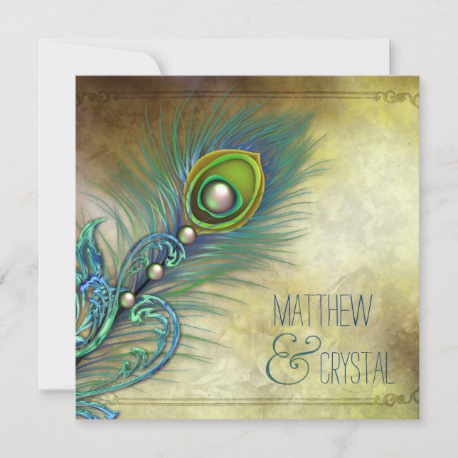 Invitation Élégant Mariage Peacock Vintage (Devant)