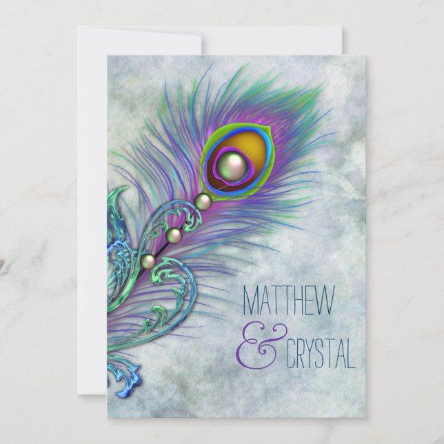 Invitation Élégant Mariage Peacock Vintage (Devant)
