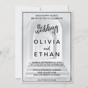 Invitation Élégant Mariage photo de frontière noir et blanc c