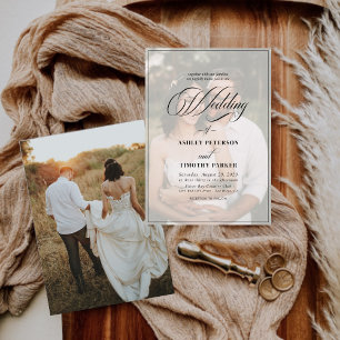 Invitation Élégant Mariage photo de recouvrement noir et blan