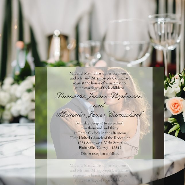 Invitation Élégant Mariage photo de superposition de Sheer (photo overlay wedding invitations)