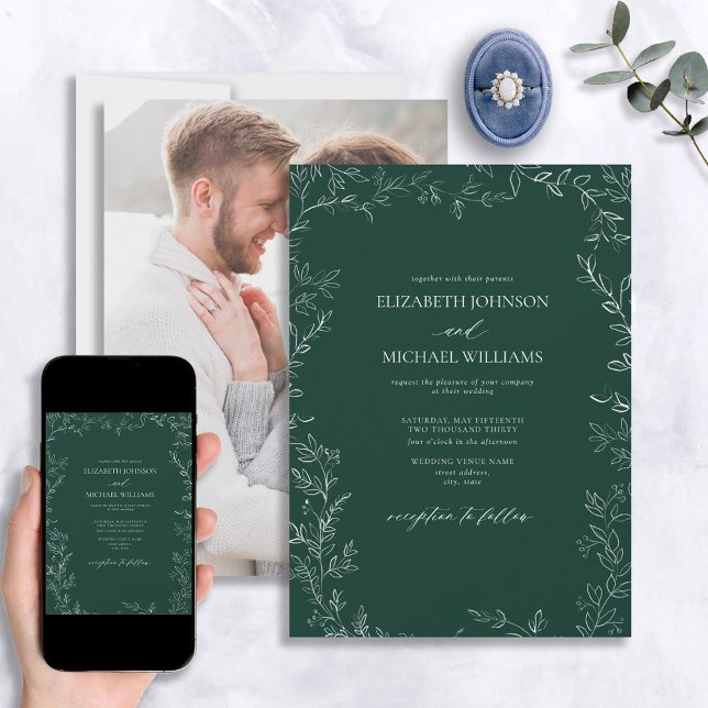 Invitation Élégant Mariage photo Emerald Green Minimal (Créateur téléchargé)
