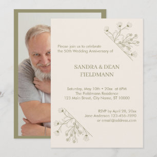 Invitation Élégant Mariage photo floral 50e anniversaire