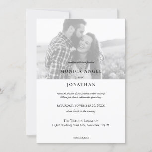 Invitation Élégant Mariage photo horizontal noir et blanc - B