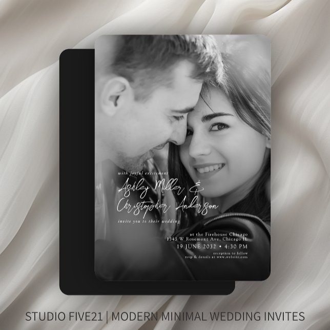 Invitation Élégant Mariage photo noir et blanc (Créateur téléchargé)