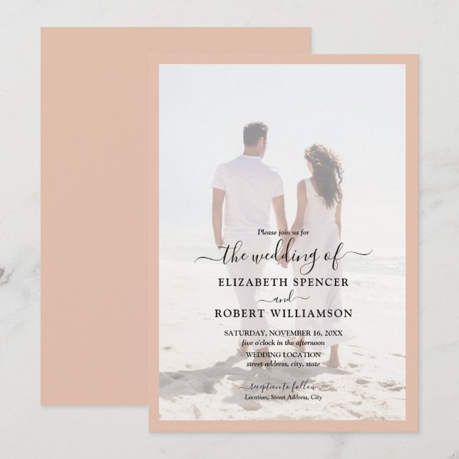 Invitation Élégant Mariage photo Peach (Devant / Derrière)