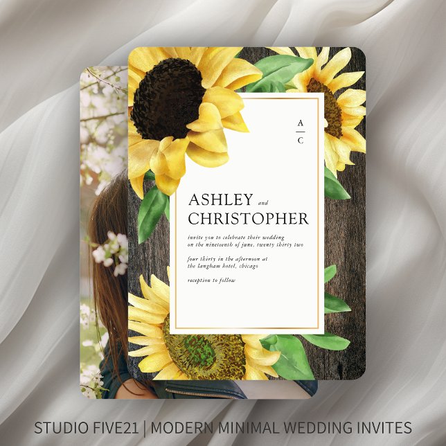 Invitation Élégant Mariage photo rustique en bois de tourneso (Créateur téléchargé)