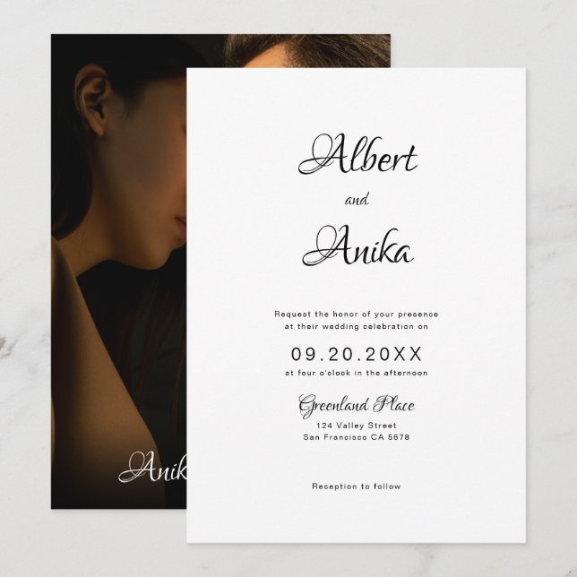 Invitation Élégant Mariage photo Script (Devant / Derrière)