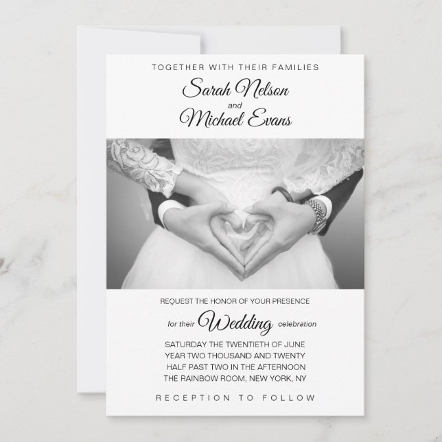 Invitation Élégant Mariage photo traditionnel noir et blanc (Devant)