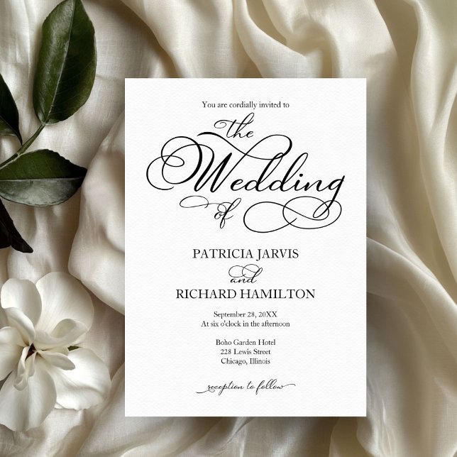 Invitation Élégant Mariage QR Noir et Blanc Script (Créateur téléchargé)