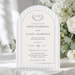 Invitation Élégant mariage rayé de bleu et de vert sauge
