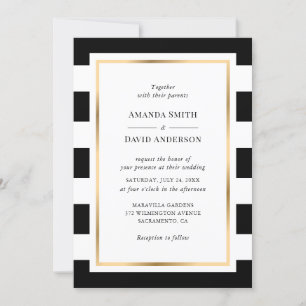 Invitation Élégant Mariage rayé noir et blanc
