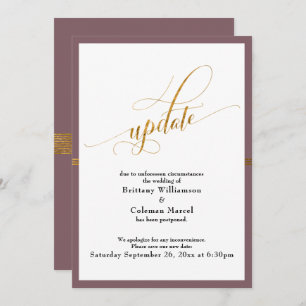 Invitation Elégant Mariage reporté Mauve Gold Stripe Card