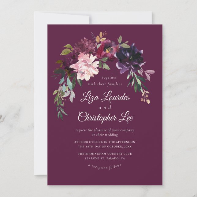 Invitation Élégant Mariage romantique Bourgogne (Devant)