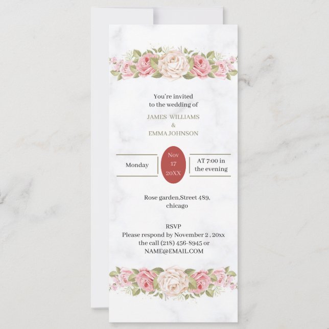 Invitation Élégant Mariage Rose (Devant)