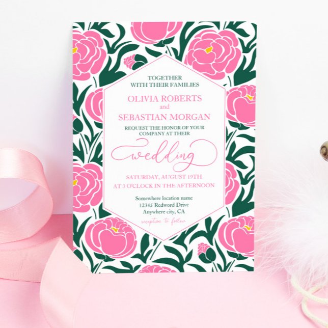 Invitation Élégant Mariage rose de pivoine (Créateur téléchargé)