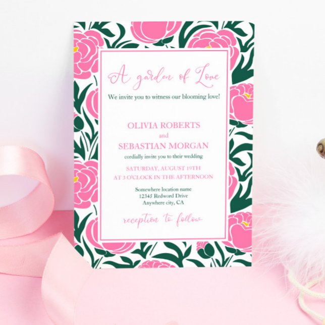 Invitation Élégant Mariage rose de pivoine (Créateur téléchargé)
