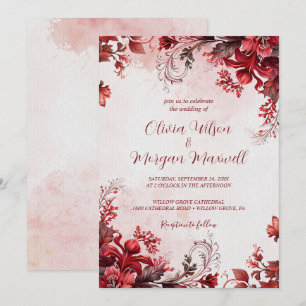 Invitation Élégant Mariage rose et rouge