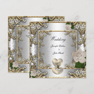 Invitation Elégant mariage Rose or argent blanc