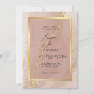 Invitation Elégant mariage rose or marbre