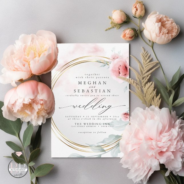 Invitation Élégant Mariage rose pâturage corail rose (Créateur téléchargé)