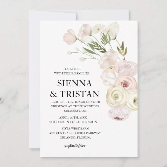 Invitation Élégant Mariage rose Peony (Devant)