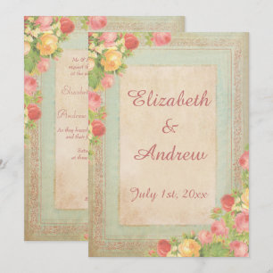 Invitation Élégant Mariage Rose Vintage