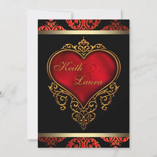 Invitation Élégant Mariage rouge noir et or (Devant)