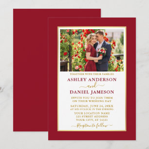 Invitation Élégant Mariage rouge or moderne