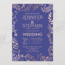Élégant Mariage Royal Blue Rose Gold Floral