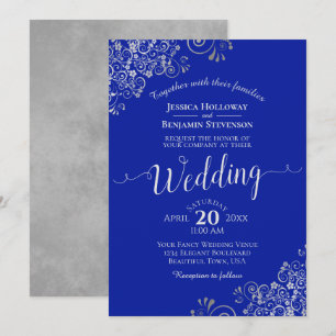 Invitation Elégant Mariage Royal Blue & Silver Calligraphy